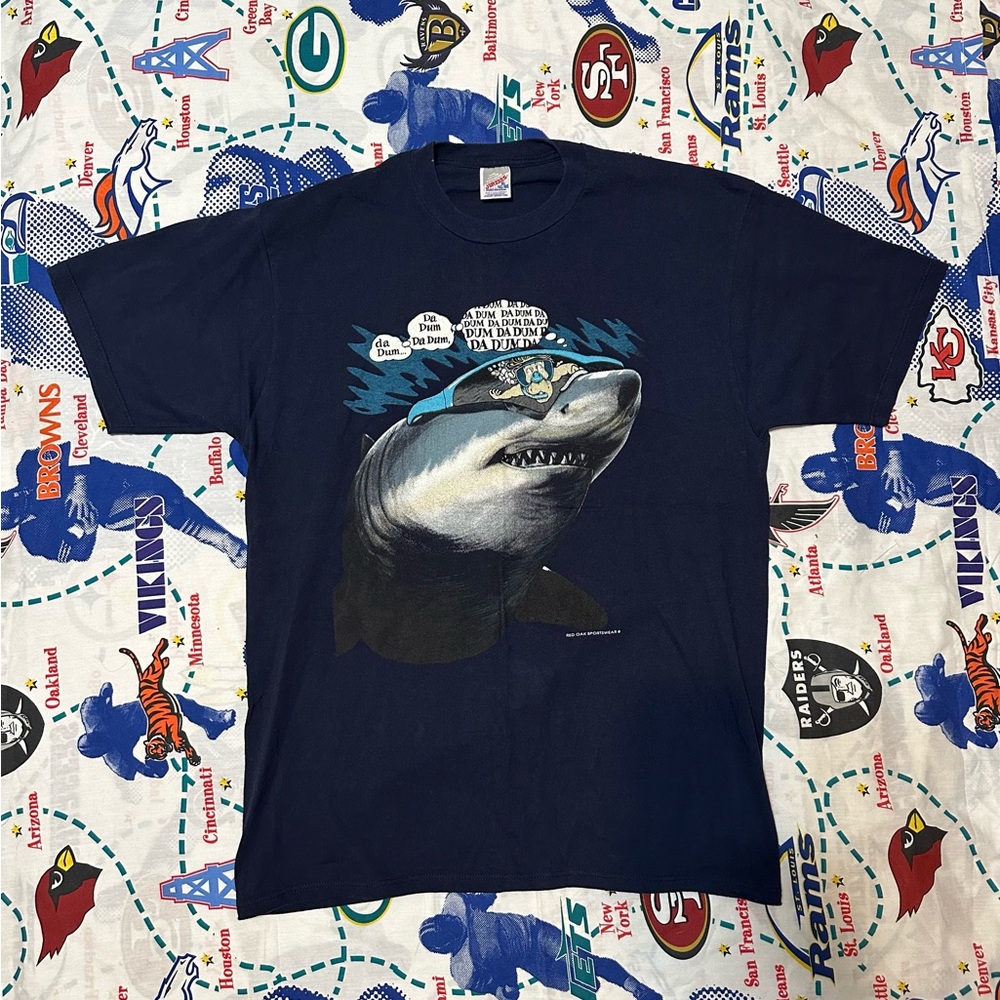Vintage Double Sided Red Oak Sportswear Shark Attack Heavy Graphic T Shirt